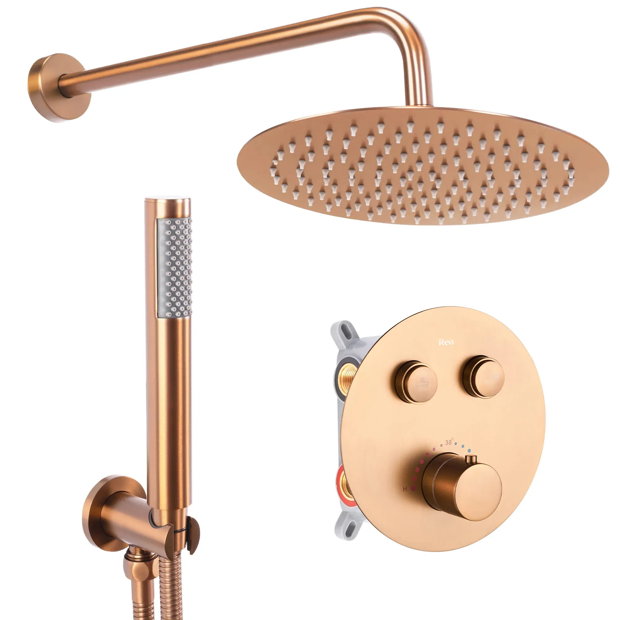 Set de duș cu termostat finisaj cupru periat înălțime 17 cm material alamă model Lungo Copper Brushed [1]
