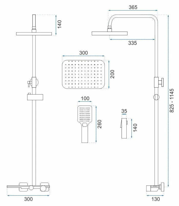 Set de duș culoare crom înălțime 114 cm material alamă/ABS model Helix Chrome [10]