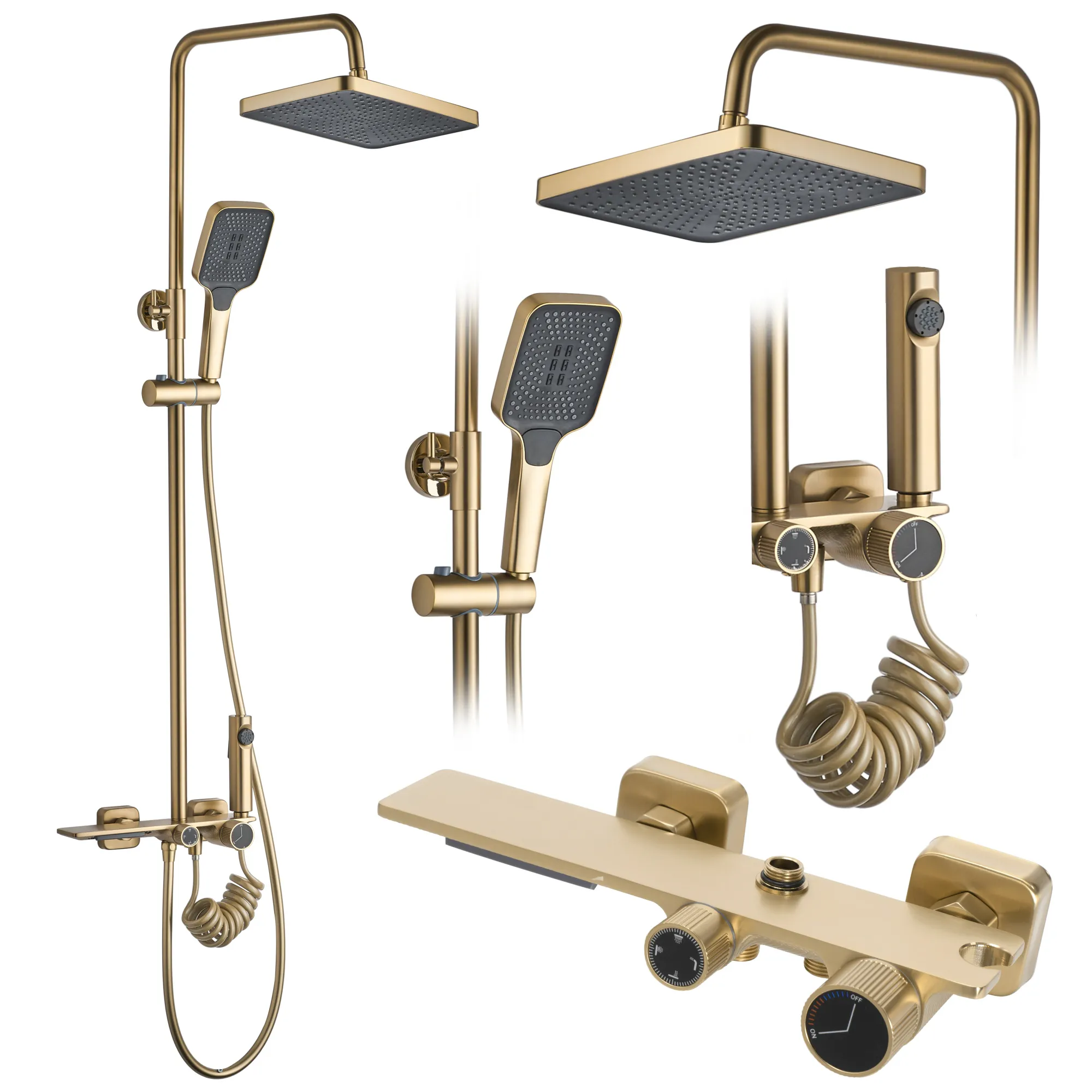 Set de duș culoare auriu periat înălțime 114 cm material alamă/ABS model Helix Gold Brushed [2]