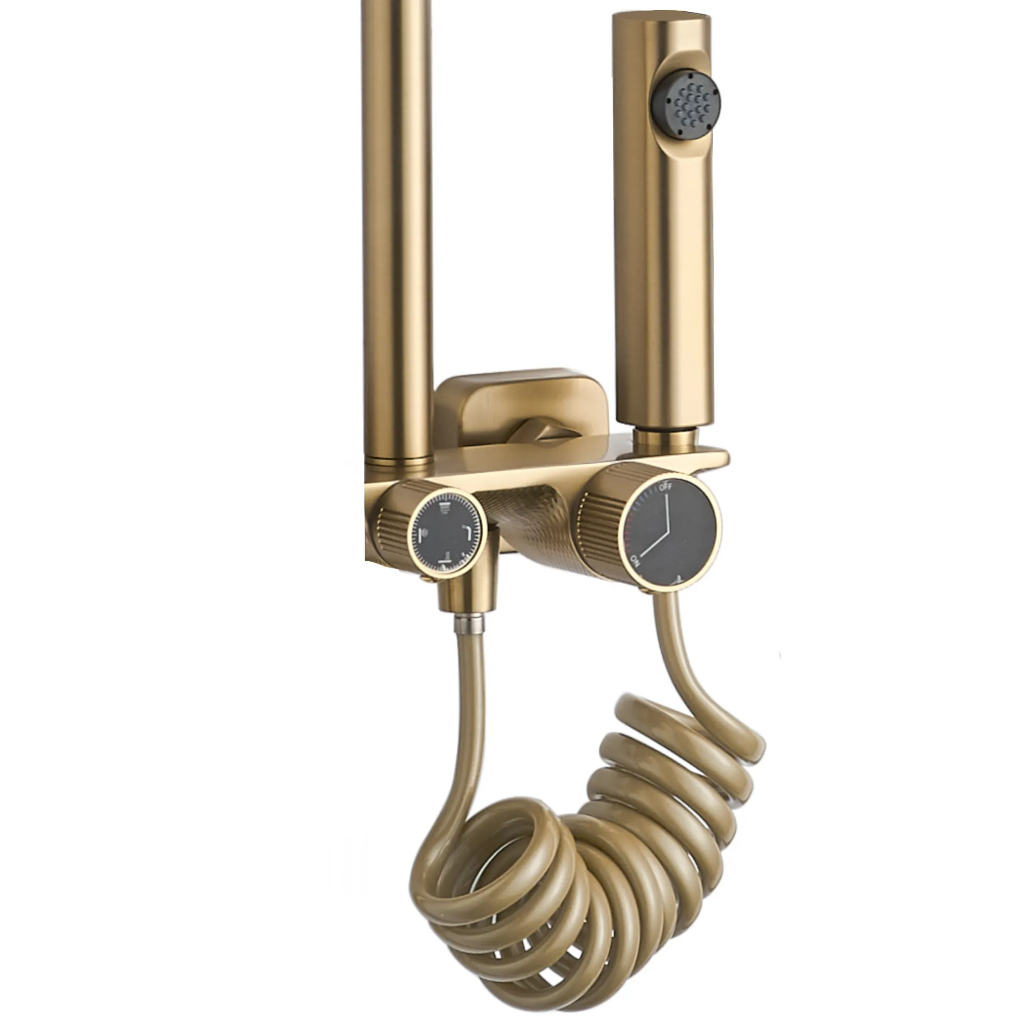 Set de duș culoare auriu periat înălțime 114 cm material alamă/ABS model Helix Gold Brushed [5]