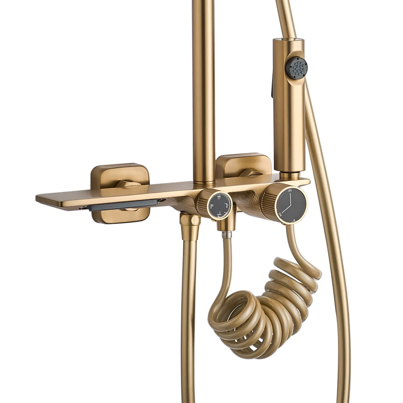 Set de duș culoare auriu periat înălțime 114 cm material alamă/ABS model Helix Gold Brushed [3]