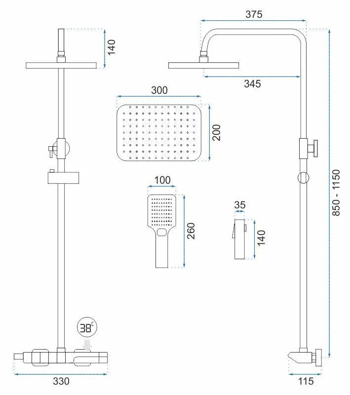 Set de duș culoare auriu înălțime 115 cm material alamă/ABS model Rob Gold [10]