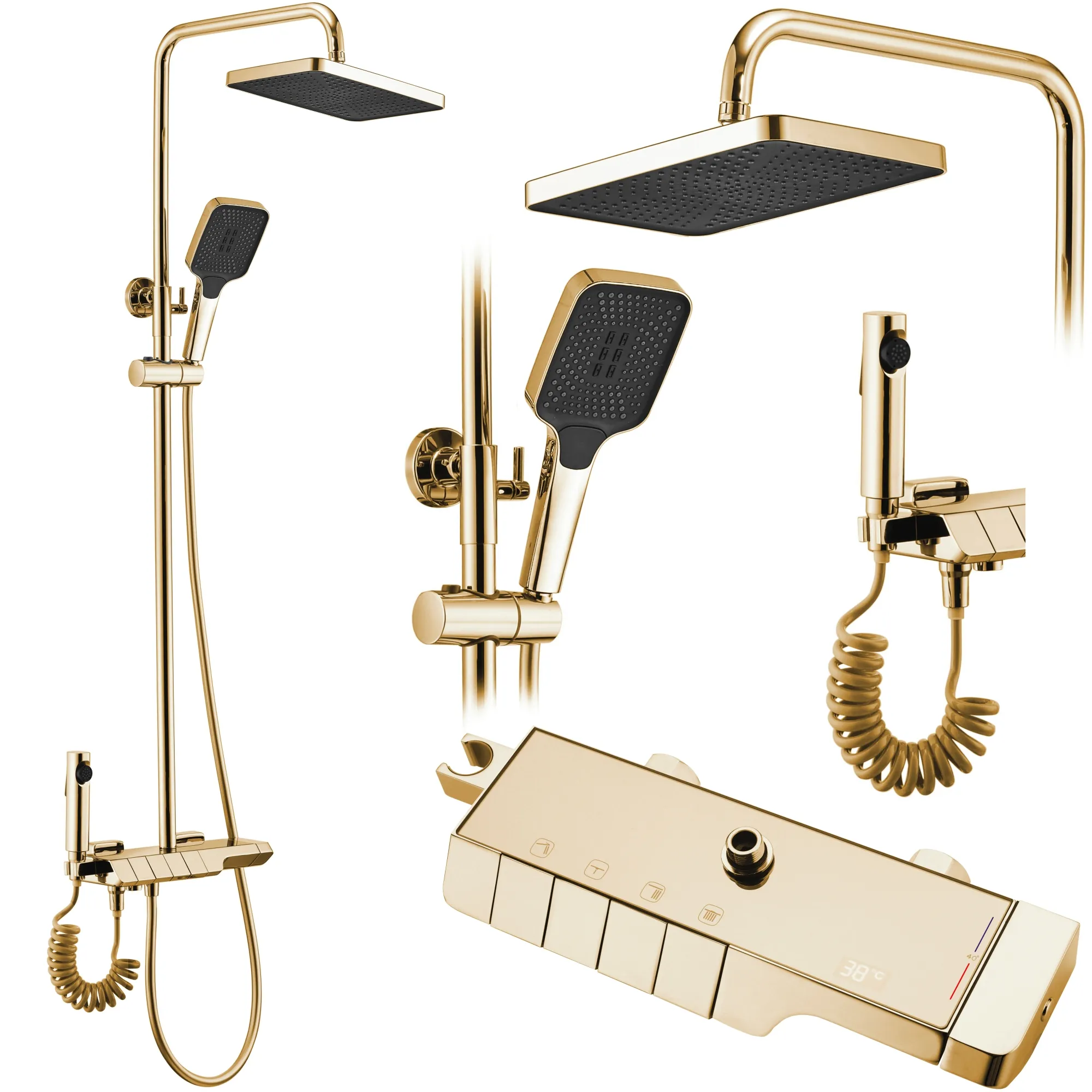 Set de duș culoare auriu înălțime 115 cm material alamă/ABS model Rob Gold [2]