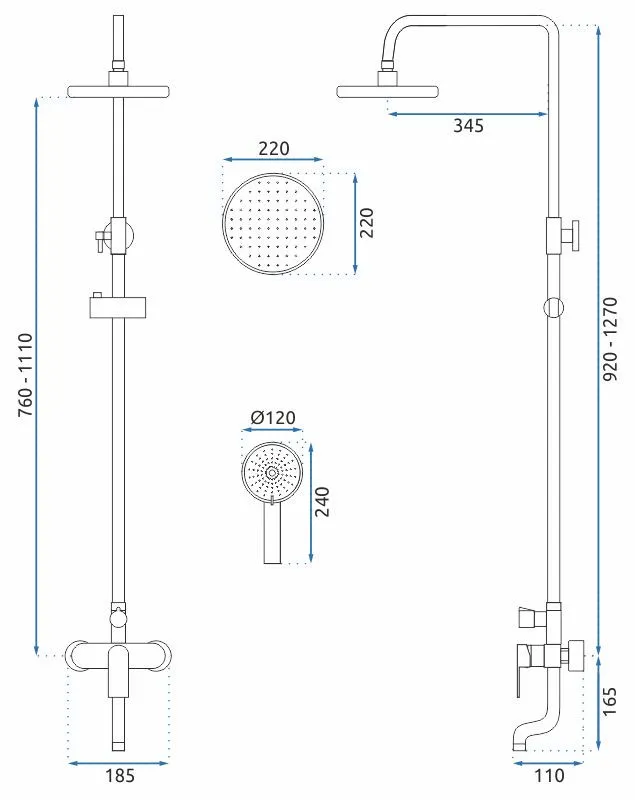 Set de duș culoare auriu periat înălțime 127 cm material alamă/ABS model Verso Gold Brushed [10]