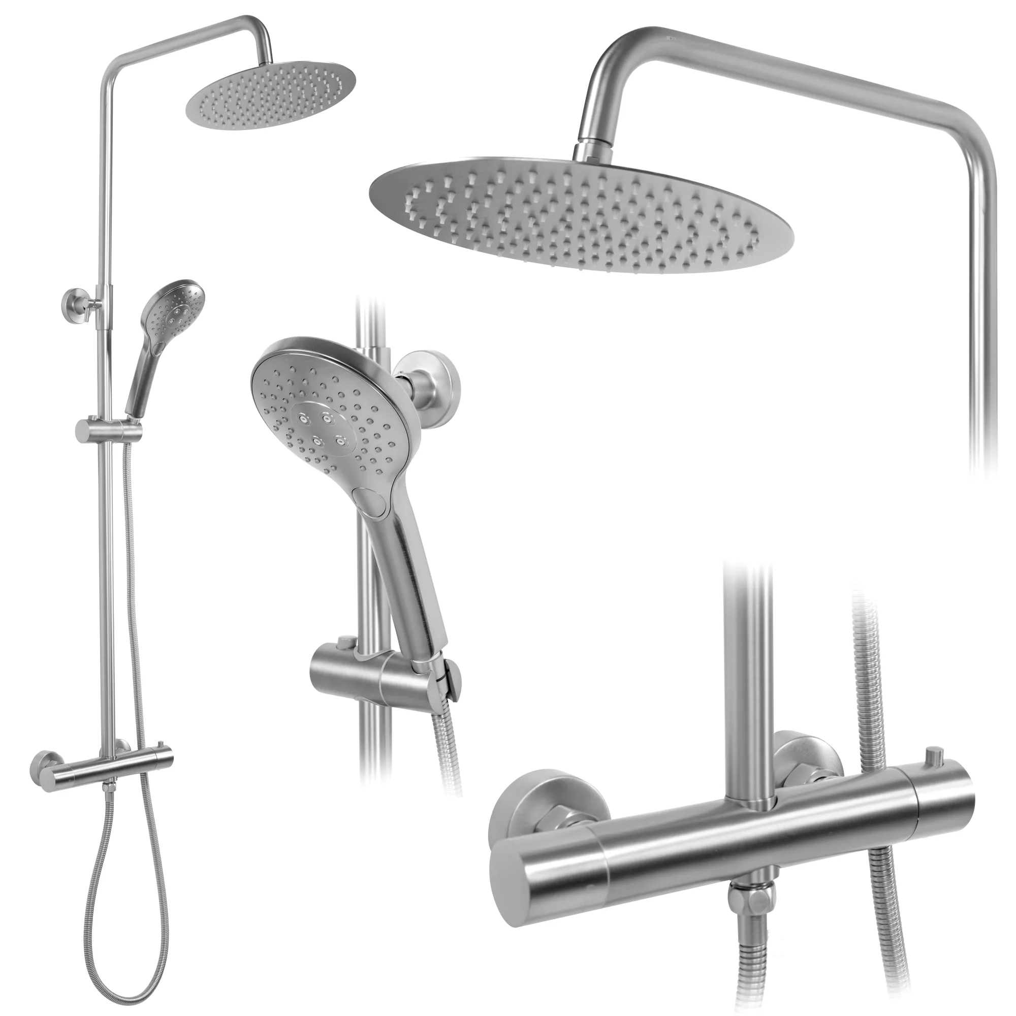 Set de duș culoare crom periat înălțime 123 cm material alamă model Vincent Chrome Brushed [5]