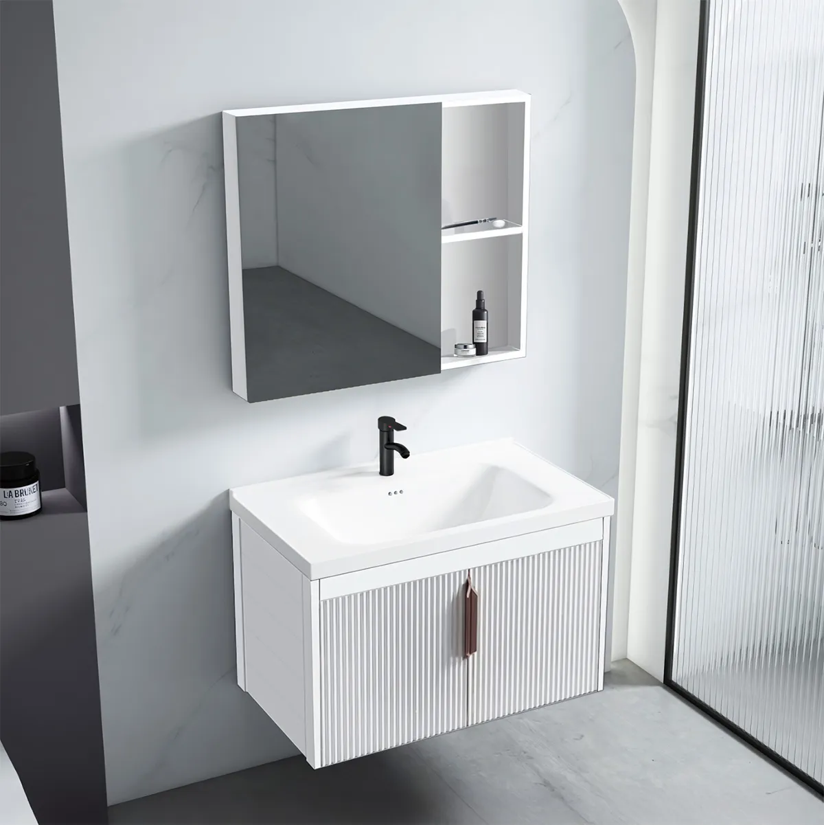 Set mobilier de baie cu lavoar și oglindă incluse lățime 60 cm culoare alb model Astor White [2]