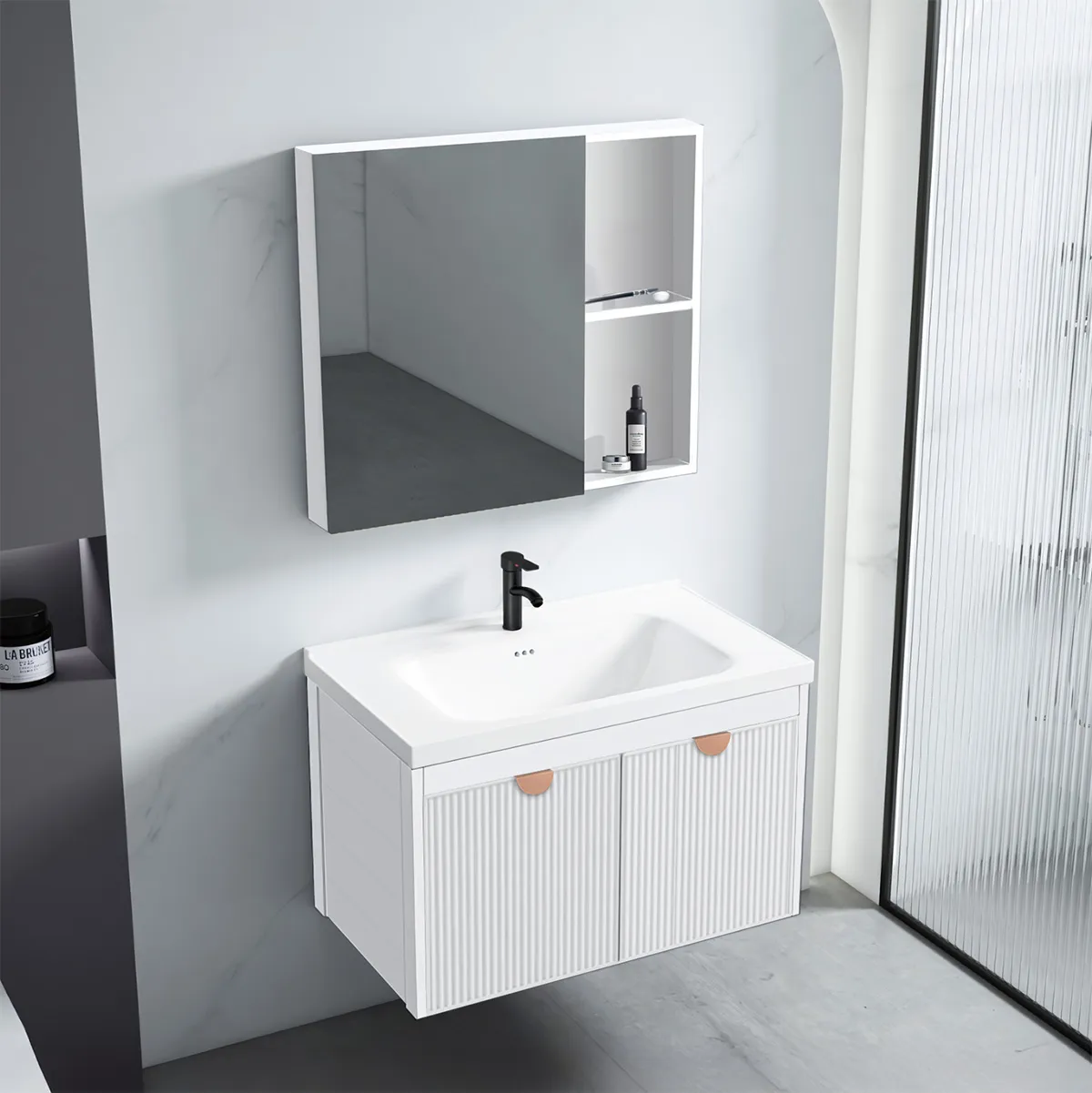 Set mobilier de baie cu lavoar și oglindă incluse lățime 60 cm culoare alb model Mario White [2]