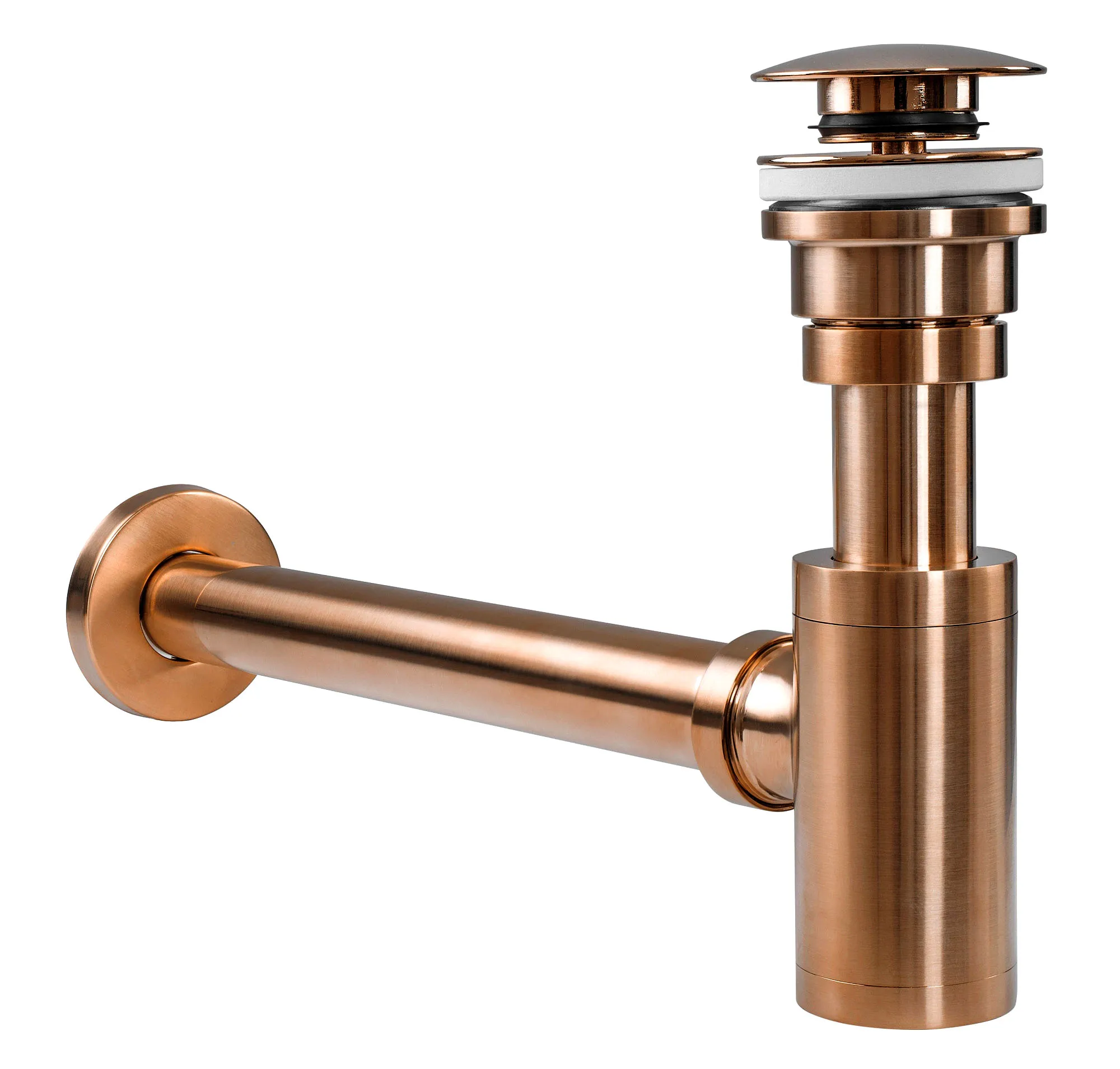 Sifon universal pentru lavoar culoare cupru periat + dop tip click-clack model Copper Brushed [2]
