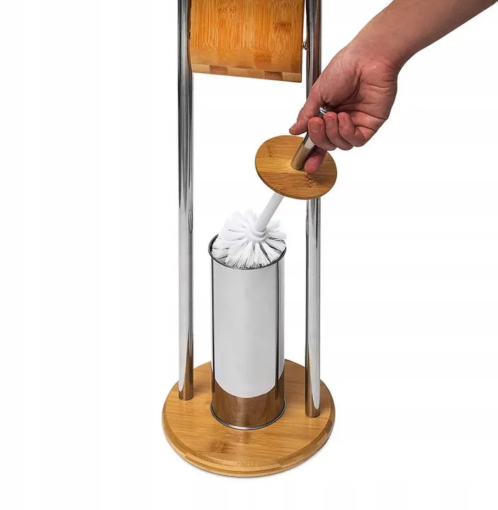 Suport hârtie igienică din bambus cu perie WC finisaj maro model 390228 [2]