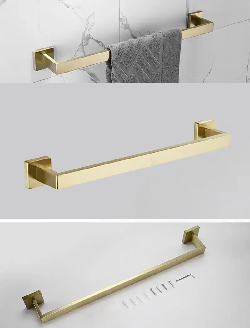 Suport prosop baie finisaj auriu periat model pătrat 332917A Brush Gold [4]