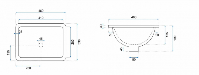Lavoar încastrat sub blat formă dreptunghiulară lungime 46 cm culoare alb model Adela [7]