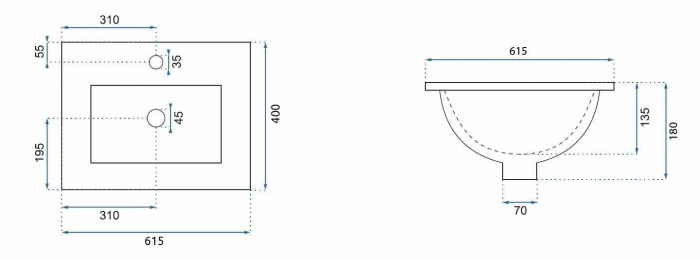 Lavoar încastrat în blat formă dreptunghiulară lungime 61.5 cm culoare alb model Amber White [4]