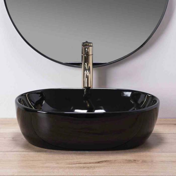 Lavoar pe blat formă semiovală lungime 48 cm culoare neagră model Amelia Black [3]