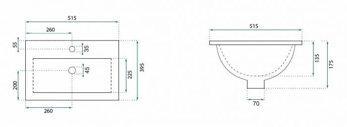 Lavoar încastrat în blat formă dreptunghiulară lungime 51.5 cm culoare alb model Amy [3]