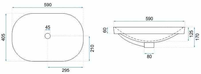 Lavoar încastrat în blat formă semiovală lungime 59 cm culoare alb model Arleta White [5]