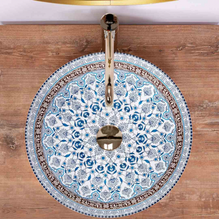 Lavoar baie pe blat formă rotundă lungime 40 cm culoare multicolor model Arte Blue [4]