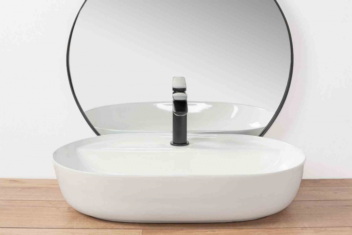 Lavoar baie pe blat formă semirotundă lungime 60 cm culoare alb model Aura [3]