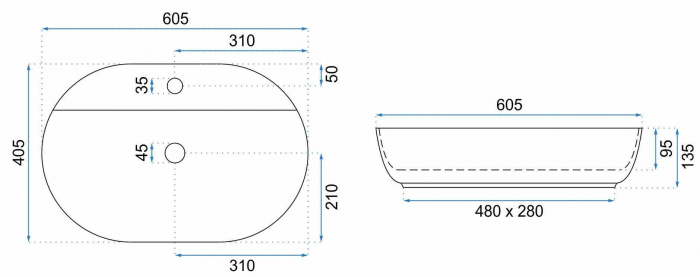 Lavoar baie pe blat formă semirotundă lungime 60 cm culoare alb model Aura [5]