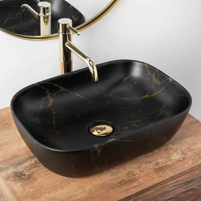 Lavoar baie pe blat formă dreptunghiulară lungime 46 cm culoare negru mat model Belinda Black Marble Mat [3]