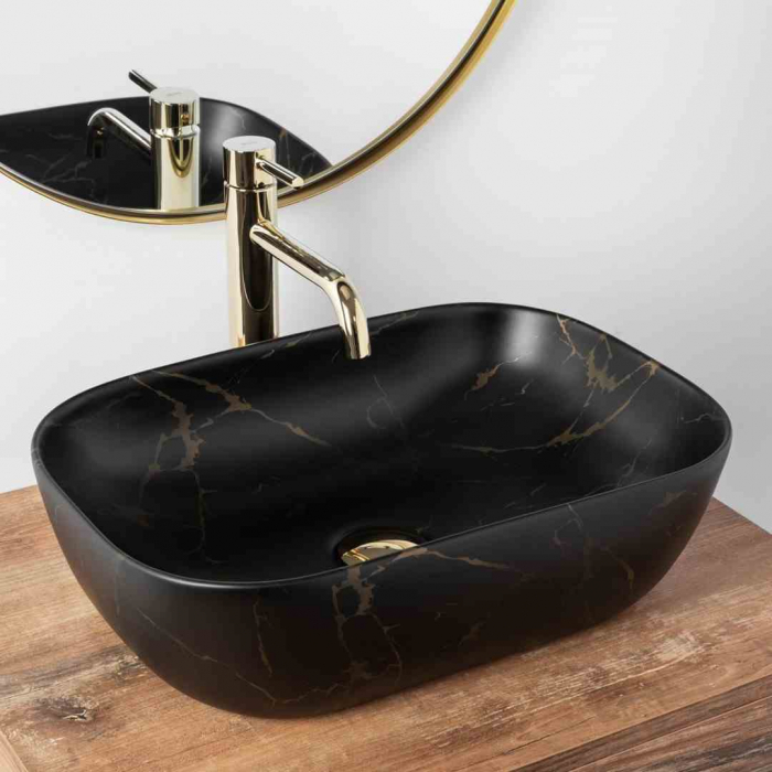 Lavoar baie pe blat formă dreptunghiulară lungime 46 cm culoare negru mat model Belinda Black Marble Mat [2]