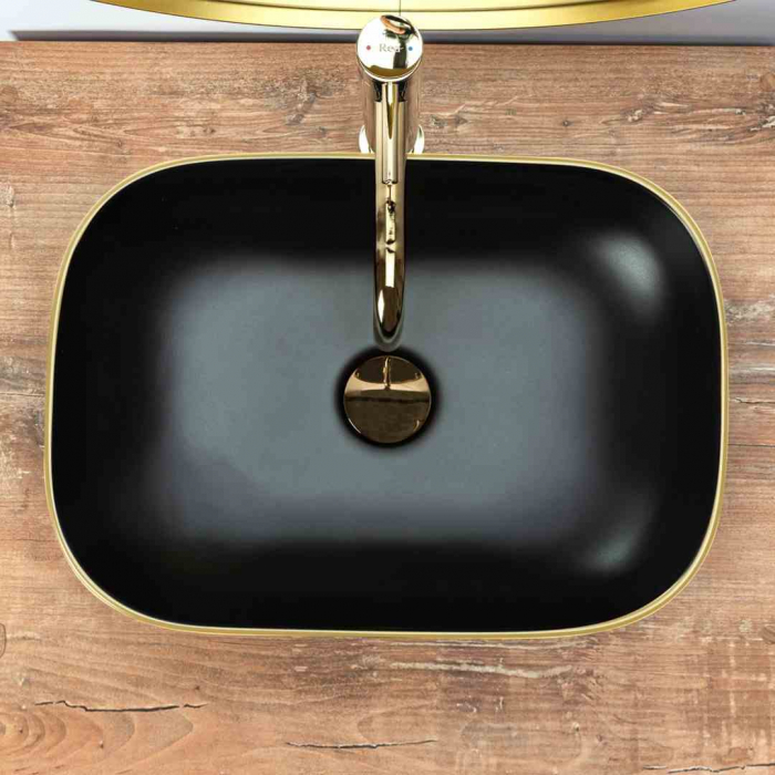 Lavoar pe blat formă dreptunghiulară lungime 46 cm culoare negru mat model Belinda Black Mat Gold Edge [4]