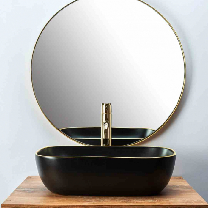 Lavoar pe blat formă dreptunghiulară lungime 46 cm culoare negru mat model Belinda Black Mat Gold Edge [3]