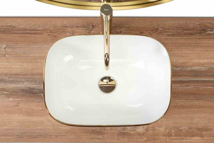 Lavoar pe blat formă dreptunghiulară lungime 46 cm culoare alb/auriu model Belinda Diamond White Gold [5]