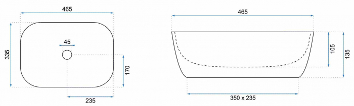 Lavoar pe blat formă dreptunghiulară lungime 46 cm culoare alb model Belinda Slim [6]
