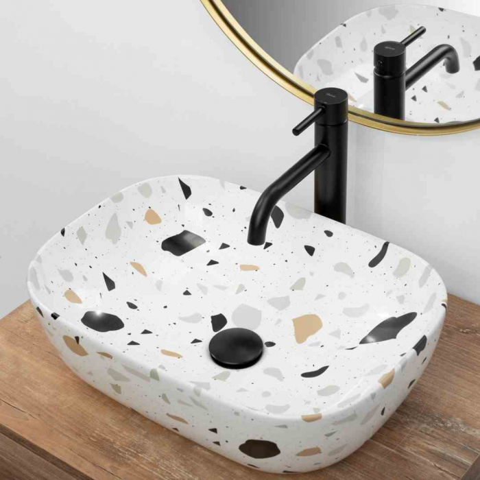 Lavoar baie pe blat formă dreptunghiulară lungime 46 cm culoare multicolor model Belinda Terazzo [2]
