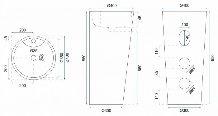 Lavoar independent formă rotundă înălțime 85 cm culoare crem model Blanka Natural Mat [5]