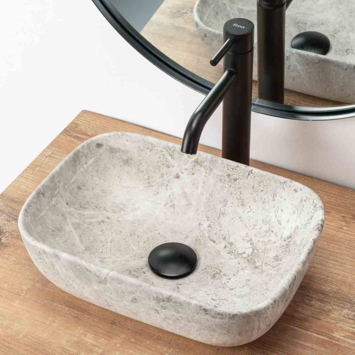 Lavoar pe blat formă dreptunghiulară lungime 36 cm culoare gri model Camelia Light Stone [3]