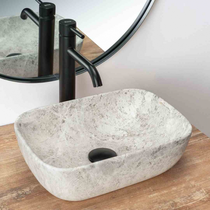 Lavoar pe blat formă dreptunghiulară lungime 36 cm culoare gri model Camelia Light Stone [2]
