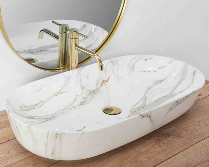 Lavoar pe blat formă semiovală lungime 81 cm culoare alb model Cleo Aiax [2]