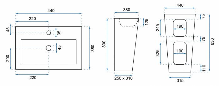 Lavoar independent formă pătrată înălțime 83 cm culoare alb/gri model Daria Marble [4]