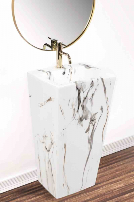 Lavoar independent formă pătrată înălțime 83 cm culoare alb/gri model Daria Marble [2]
