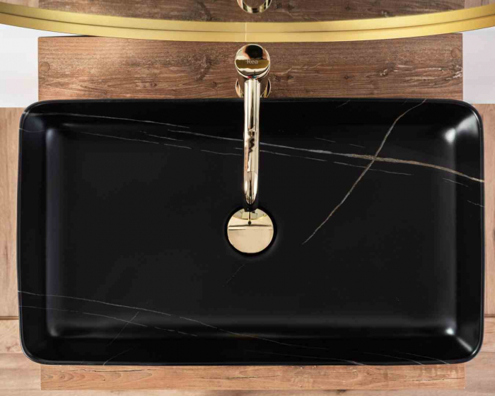 Lavoar pe blat formă dreptunghiulară lungime 61 cm culoare alb model Denis Black Stone Mat [4]