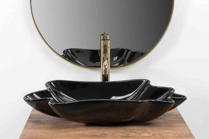 Lavoar baie pe blat formă neregulată lungime 62 cm culoare neagră model Infinity Black [4]