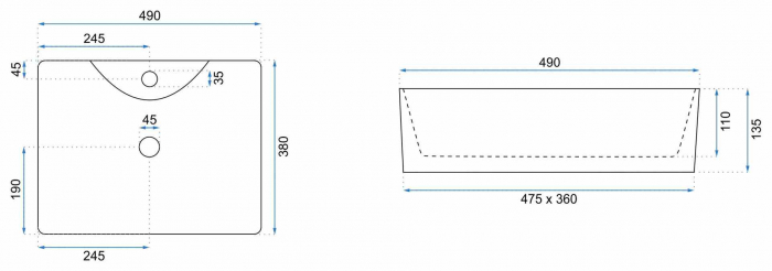 Lavoar baie pe blat formă dreptunghiulară lungime 49 cm culoare alb model Kelly White [5]