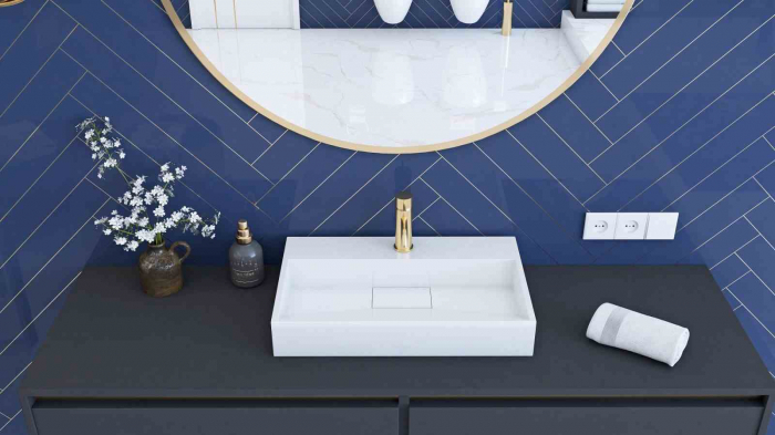 Lavoar baie pe blat formă dreptunghiulară lungime 60 cm culoare alb model Goya [4]