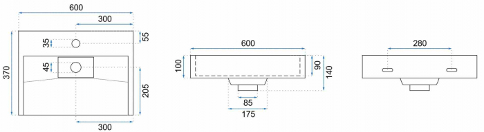 Lavoar baie pe blat formă dreptunghiulară lungime 60 cm culoare alb model Goya [6]