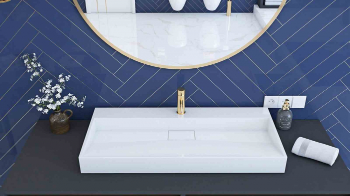 Lavoar baie pe blat formă dreptunghiulară lungime 70 cm culoare alb model Goya [4]