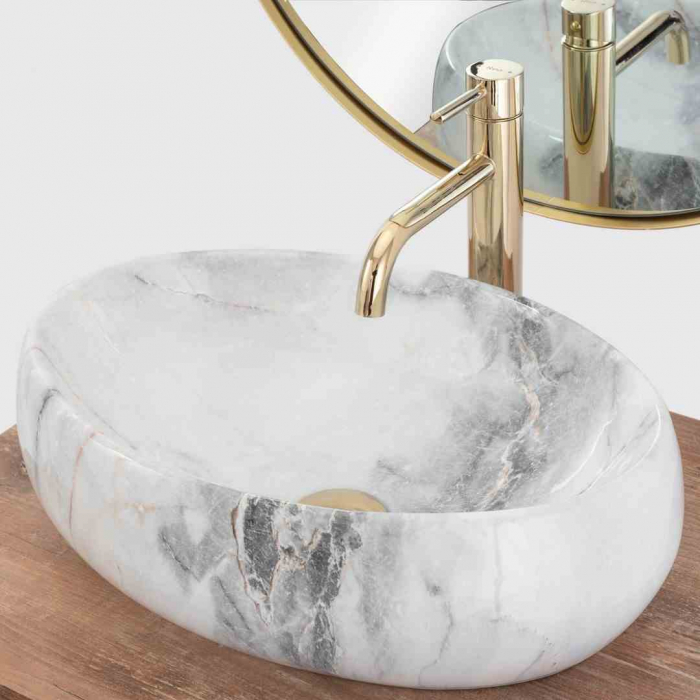 Lavoar pe blat formă ovală lungime 48 cm culoare alb model Linda Granit [3]