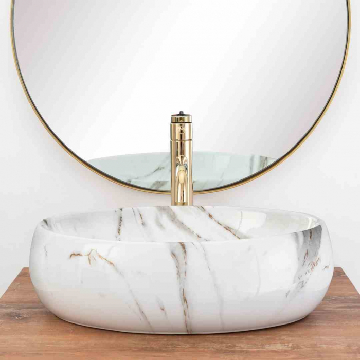 Lavoar pe blat formă ovală lungime 48 cm culoare alb model Linda Lava [4]