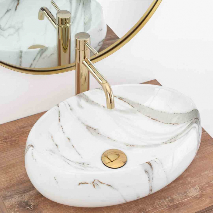 Lavoar pe blat formă ovală lungime 48 cm culoare alb model Linda Lava [2]