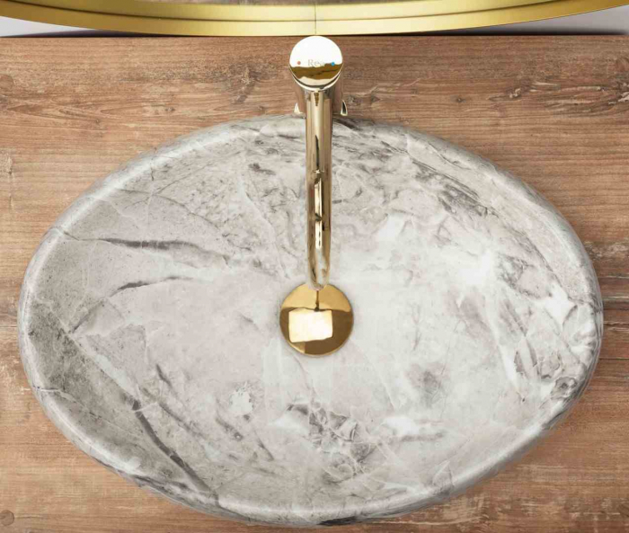 Lavoar pe blat formă ovală lungime 48 cm culoare gri model Linda Stone [5]