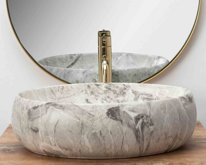 Lavoar pe blat formă ovală lungime 48 cm culoare gri model Linda Stone [4]