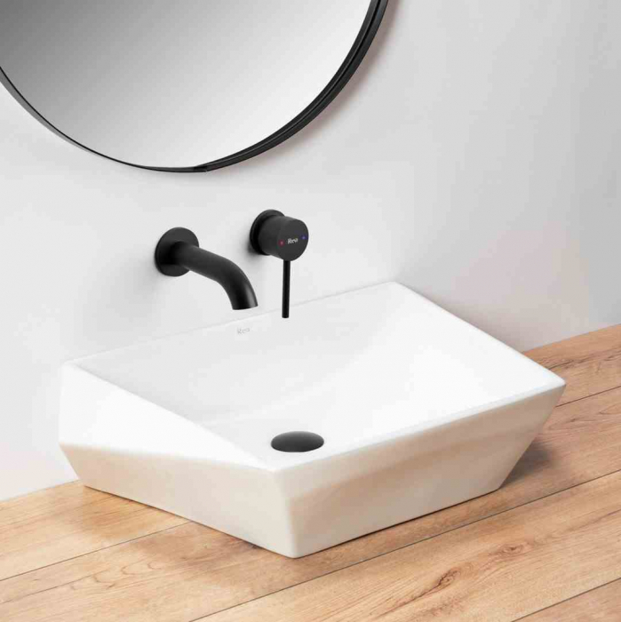 Lavoar baie pe blat formă neregulată lungime 60 cm culoare alb model Lucy [2]