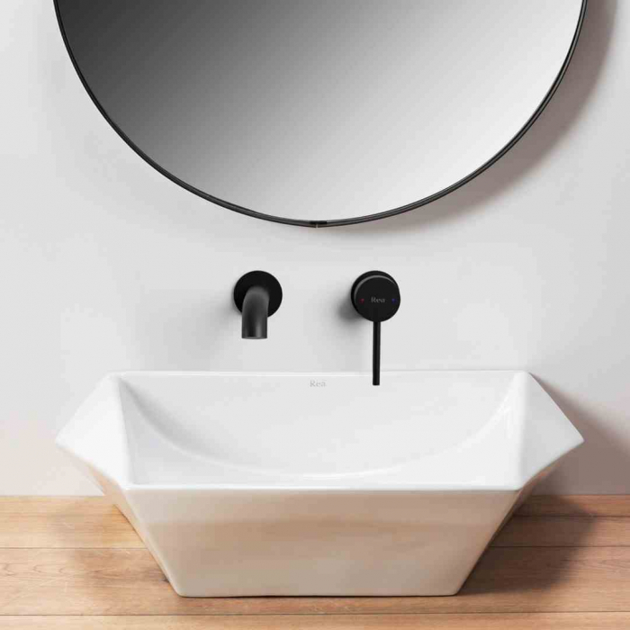 Lavoar baie pe blat formă neregulată lungime 60 cm culoare alb model Lucy [3]