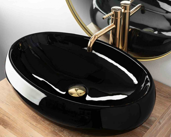 Lavoar baie pe blat formă ovală lungime 60 cm culoare neagră model Melania Black [3]
