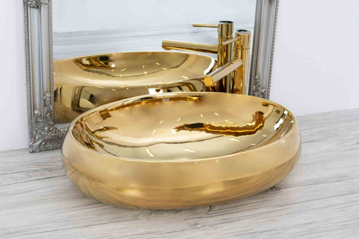 Lavoar pe blat formă ovală lungime 60 cm culoare auriu model Melania Gold [2]
